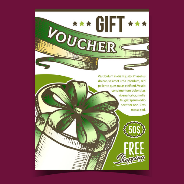 Gift Voucher Round Box Advertising Banner Vector - Vector, Image