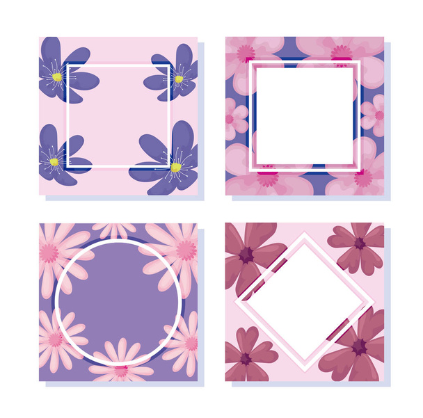icon set of floral and frames designs over white background - Vector, Image