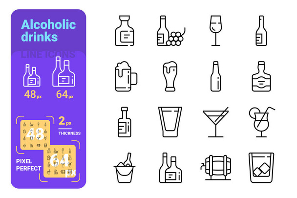 Conjunto de várias bebidas alcoólicas em copos
 - Vetor, Imagem