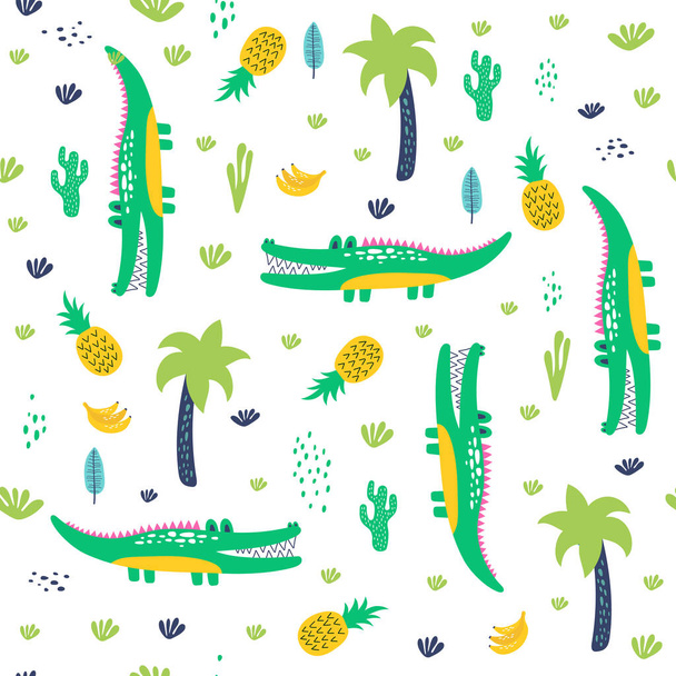 Seamless pattern with crocodile. Kids vector  - Vector, afbeelding