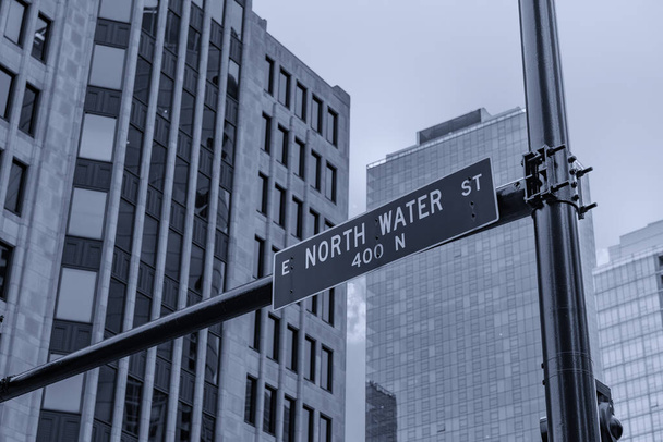  North Water st, πινακίδα δρόμο στο Σικάγο. - Φωτογραφία, εικόνα