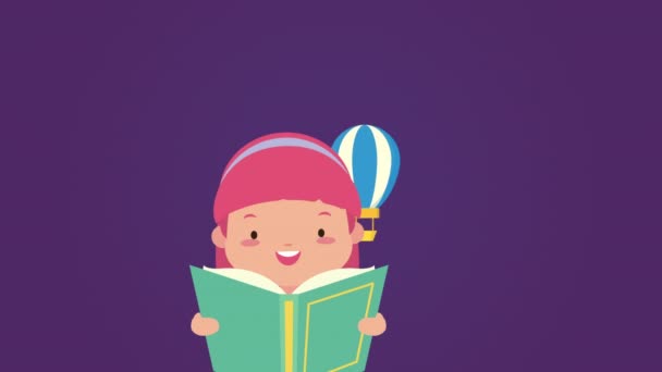 wereld boek dag viering met kleine meisje lezen en ballon lucht heet - Video