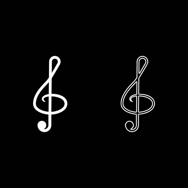 Treble clef icon outline set white color vector illustration flat style simple image - Vector, Image