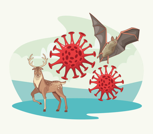 pipistrello e renna corona scena virus
 - Vettoriali, immagini