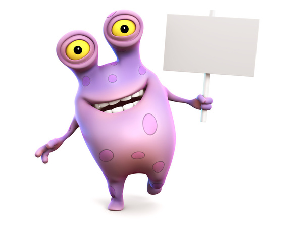 A pink spotted monster holding sign. - Photo, Image