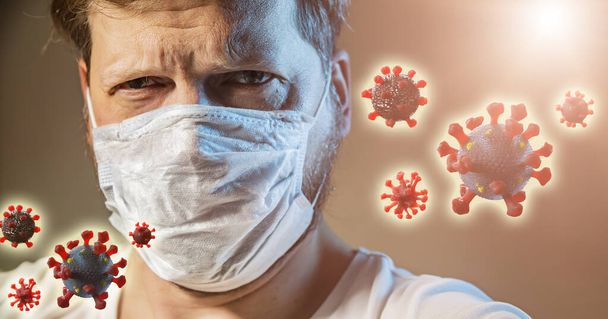 man in medical face protection mask coronavirus quarantine concept - Fotoğraf, Görsel