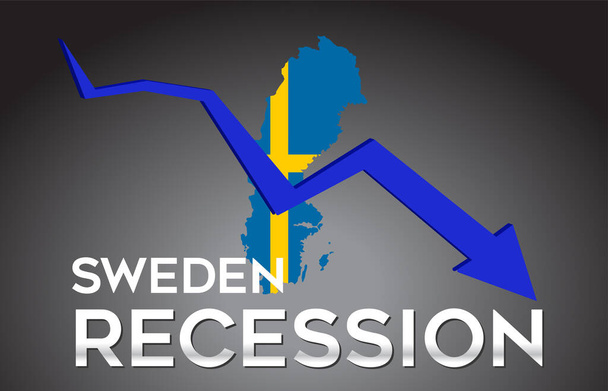 Map of Sweden Recession Economic Crisis Creative Concept with Economic Crash Arrow Vector Illustration Design. - Вектор, зображення