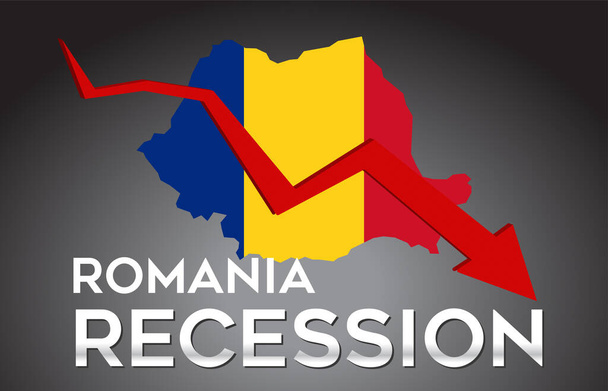 Map of Romania Recession Economic Crisis Creative Concept with Economic Crash Arrow Vector Illustration Design. - Вектор, зображення