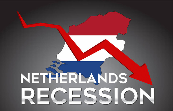 Karte der Niederlande Rezession Wirtschaftskrise Kreatives Konzept mit wirtschaftlichem Crash Arrow Vector Illustration Design. - Vektor, Bild