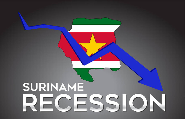 Carte de la récession au Suriname Concept créatif de crise économique avec conception d'illustration vectorielle de flèche d'effondrement économique
. - Vecteur, image