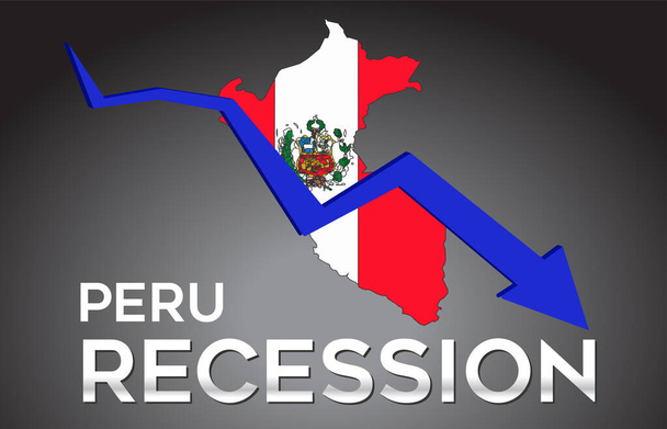 Map of Peru Recession Economic Crisis Creative Concept with Economic Crash Arrow Vector Illustration Design. - Вектор, зображення