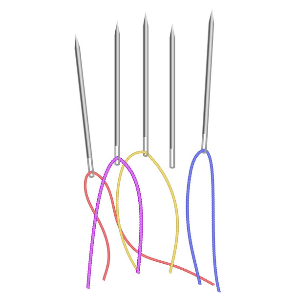 Set of needles with multicolor threads, vector eps 10 illustration isolated on white background - Vector, Image