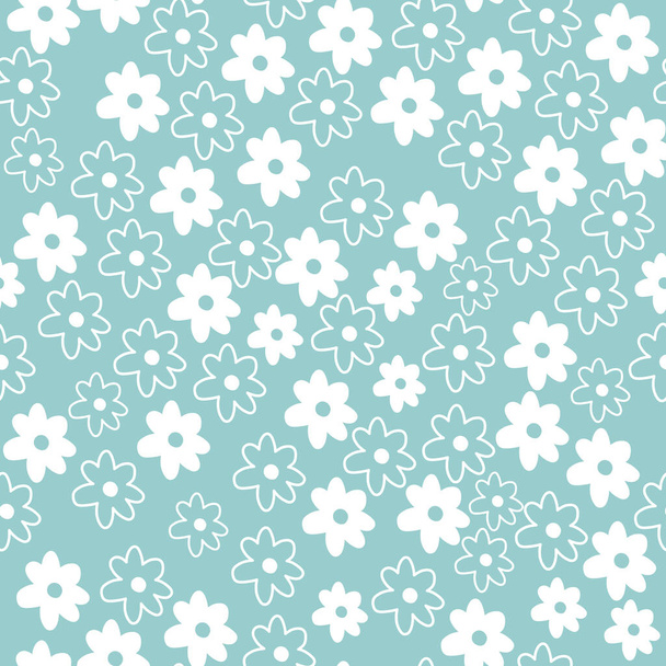 Cute Repeat Daisy Wildflower Pattern with blue background. Seamless floral pattern. White Daisy. Stylish repeating texture. Repeating texture.  - Vektör, Görsel