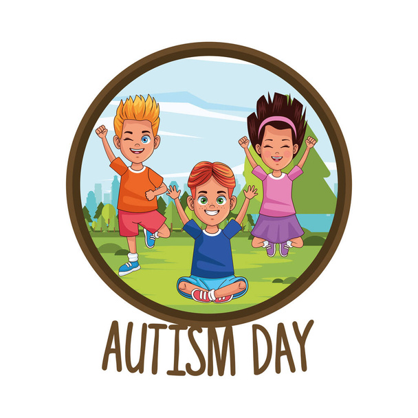 world autism day with kids in the field - Vector, Image