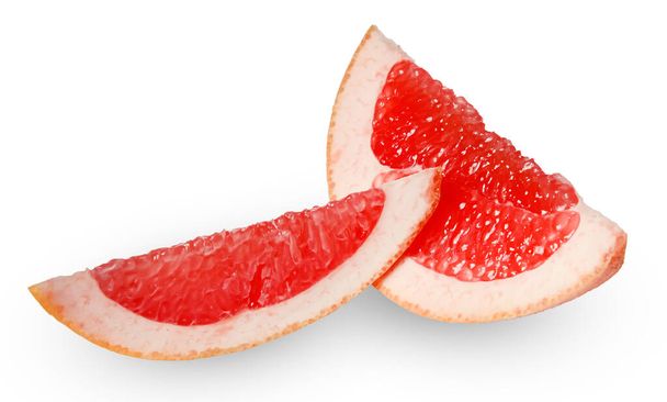 Two slices of fresh ripe grapefruit isolated on white. - Fotoğraf, Görsel