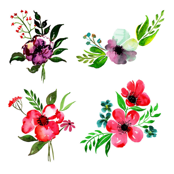 Watercolor Primavera Floral e Folhas Elementos Coleção
 - Vetor, Imagem