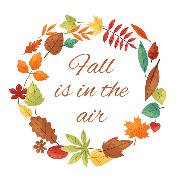 Autumn leaves wreath, circle, autumnal round frame cartoon vector illustration. - Vektor, kép