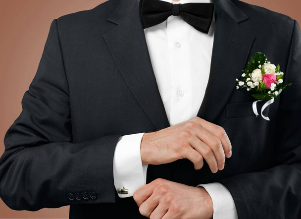groom in suit with bow tie - Foto, Imagen