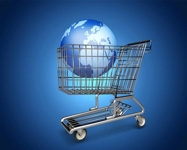shopping cart with the earth  globe - Foto, afbeelding