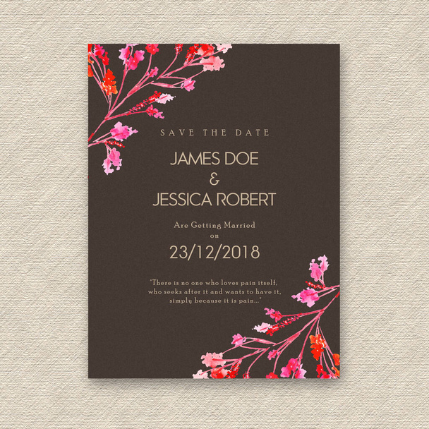 Watercolor Floral Wedding Invitation Card - Vector, Image
