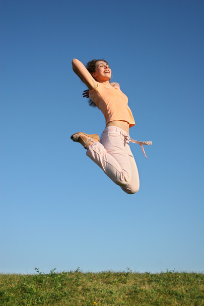 Jump girl on grass - Фото, зображення