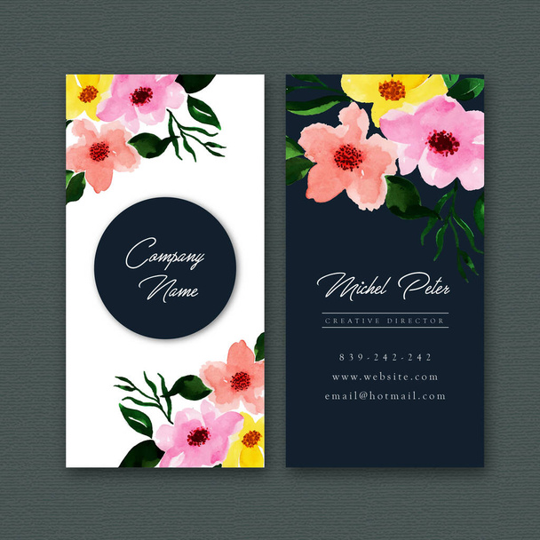 Watercolor Floral Visiting Card Template - ベクター画像