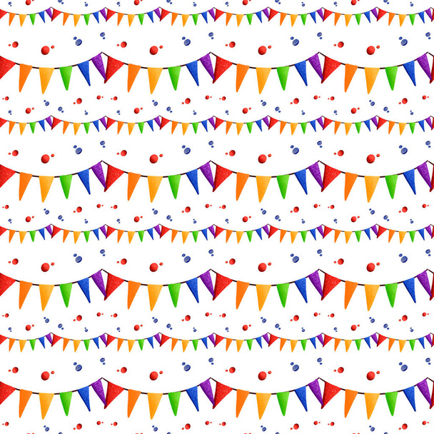 Rainbow LGBT Garland Digital Art Patrón sin costuras texturales sobre fondo blanco. Impresión para textiles, papel de embalaje, paquetes, cajas, tarjetas, tarjetas de invitación, banners, web
. - Foto, Imagen