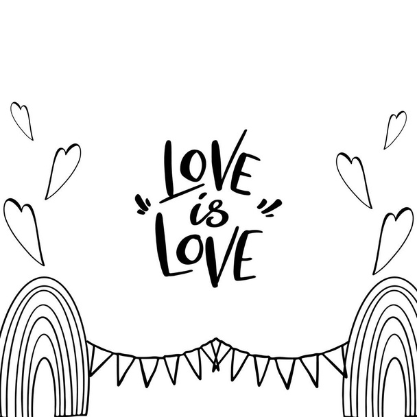 Čtvercová karta s rukopisem Láska je obrys lásky digitální umění na bílém pozadí. Tisk pro textil, balicí papír, obaly, krabice, pozvánky, bannery, webové stránky. - Fotografie, Obrázek