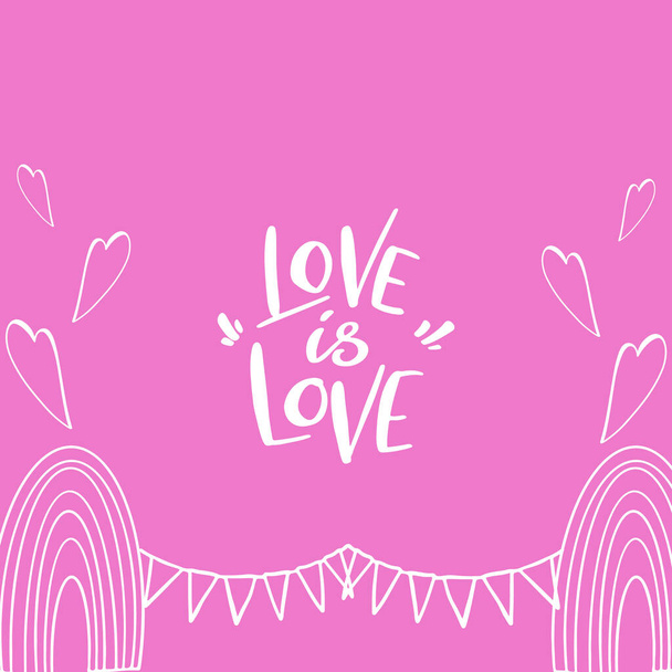 Čtvercová karta s rukopisem Láska je obrys lásky digitální umění na růžovém pozadí. Tisk pro textil, balicí papír, obaly, krabice, pozvánky, bannery, webové stránky. - Fotografie, Obrázek