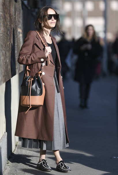 Milan, Italy - February 21, 2020: Street style appearance during Milan Fashion Week - streetstylefw20 - Foto, imagen