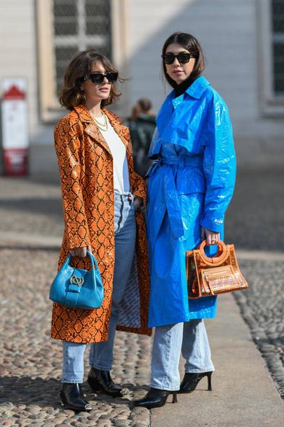 Milan, Italy - February 19, 2020: Street style appearance during Milan Fashion Week - streetstylefw20 - Foto, Imagen