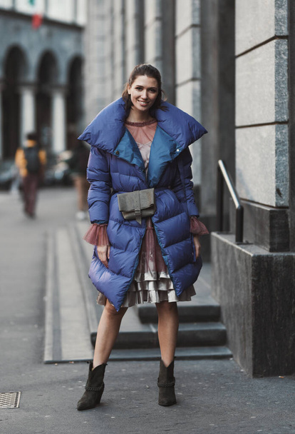 Milan, Italy - February 22, 2020: Street style appearance during Milan Fashion Week - streetstylefw20 - Foto, Imagen