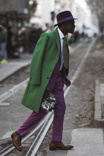 Milan, Italy - February 23, 2020: Street style appearance during Milan Fashion Week - streetstylefw20 - 写真・画像