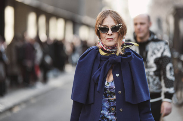 Milan, Italy - February 23, 2020: Street style appearance during Milan Fashion Week - streetstylefw20 - 写真・画像