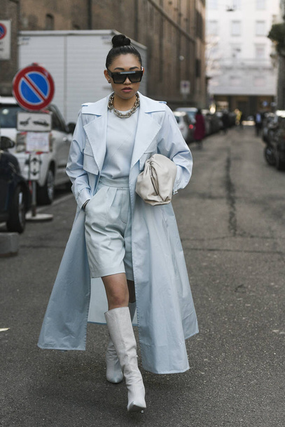 Milan, Italy - February 20, 2020: Jaime Xie before a fashion show during Milan Fashion Week - streetstylefw2 - 写真・画像