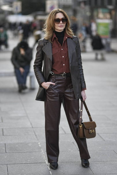 Milan, Italy - February 20, 2020: Street style appearance during Milan Fashion Week - streetstylefw20 - Foto, afbeelding