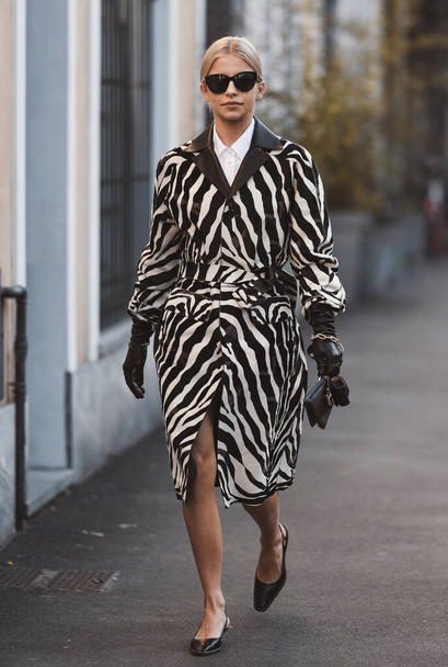 Milan, Italy - February 21, 2020: Caroline Daur before a fashion show during Milan Fashion Week - streetstylefw2 - Fotó, kép