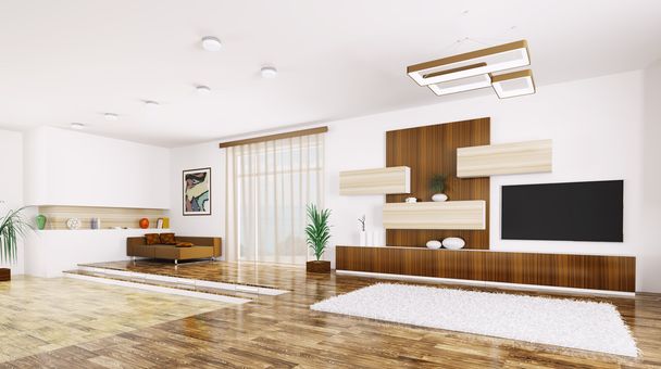 Interior do moderno apartamento panorama 3d render
 - Foto, Imagem