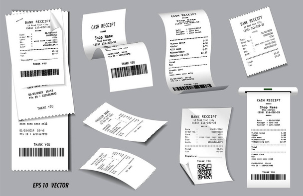 conjunto de recibo de venda de registro ou recibo em dinheiro impresso no conceito de papel branco. eps 10 vetor, fácil de modificar
 - Vetor, Imagem