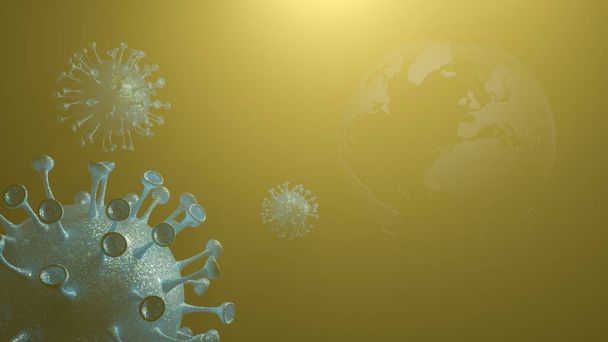 Yüzen koronavirüs virüsünün simülasyonunun 3 boyutlu çizimi - Fotoğraf, Görsel