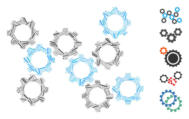 Hatch Collage Gears - Vector, Image