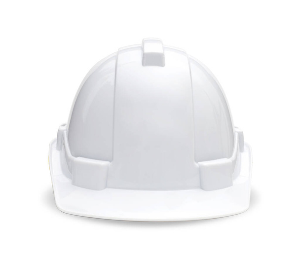 Передний пластмассовый защитный шлем на белом фоне. с отрезанными дорогами
. - Фото, изображение
