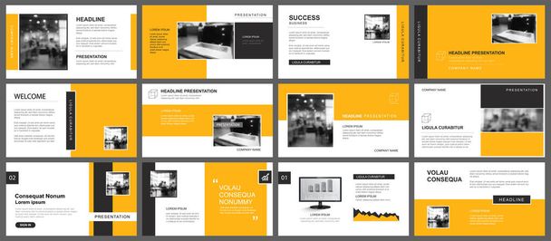 Bemutatás és diavetítés sablont. Design sárga és narancs geometriai háttér. Használat üzleti éves jelentés, szórólap, marketing, tájékoztató, reklám, prospektus, modern stílus. - Vektor, kép