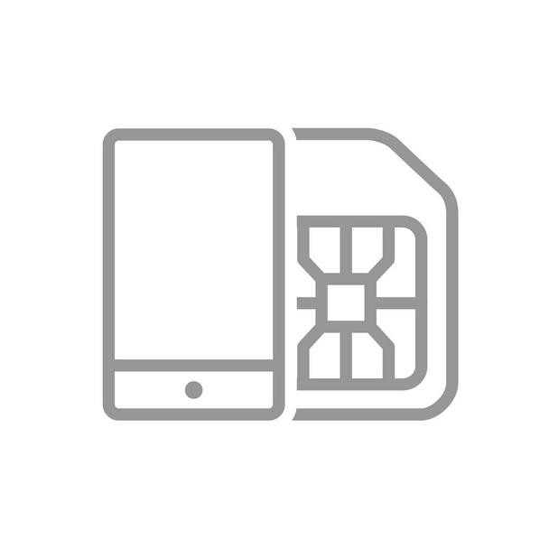 SIM card with mobile phone line icon. Mobile slot, EMV chip symbol - Vektor, kép