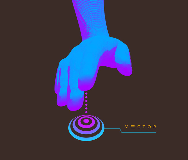 Hand ready to press a button. Futuristic technology style. 3d vector illustration for business, technology, science or internet. - Vektori, kuva