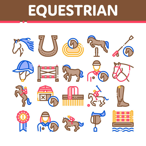Equestrian Animal Collection Icons Set Vector - Vector, Image