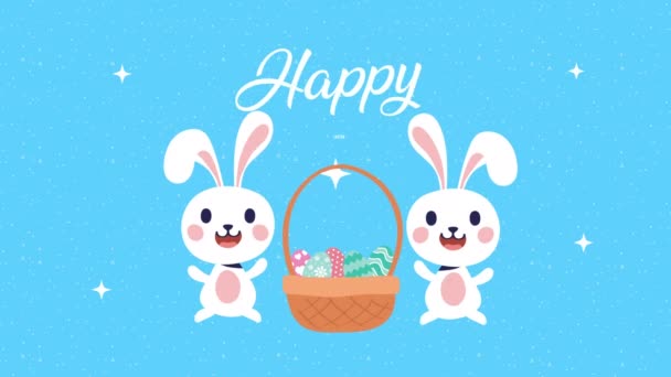 Frohe Ostern animierte Karte mit Kaninchen und Korb - Filmmaterial, Video