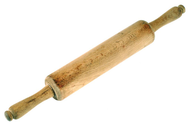 Wooden rolling pin close up on white background - Photo, Image