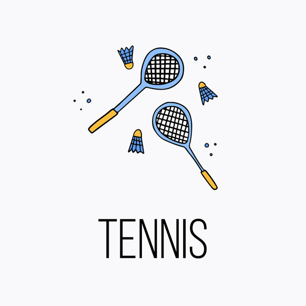 Ilustración de tenis con símbolos deportivos. Ilustración de estilo de vida activo vectorial en estilo doodle
. - Vector, imagen