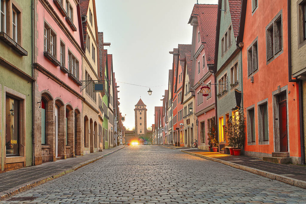 Beautiful Deutsch street of a rothenburg ob der tauber - Photo, Image